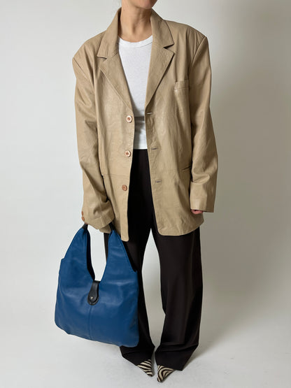 Leather blazer jacket | Soft Beige