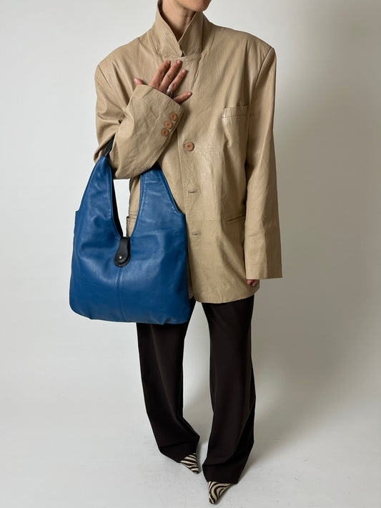 Leather blazer jacket | Soft Beige