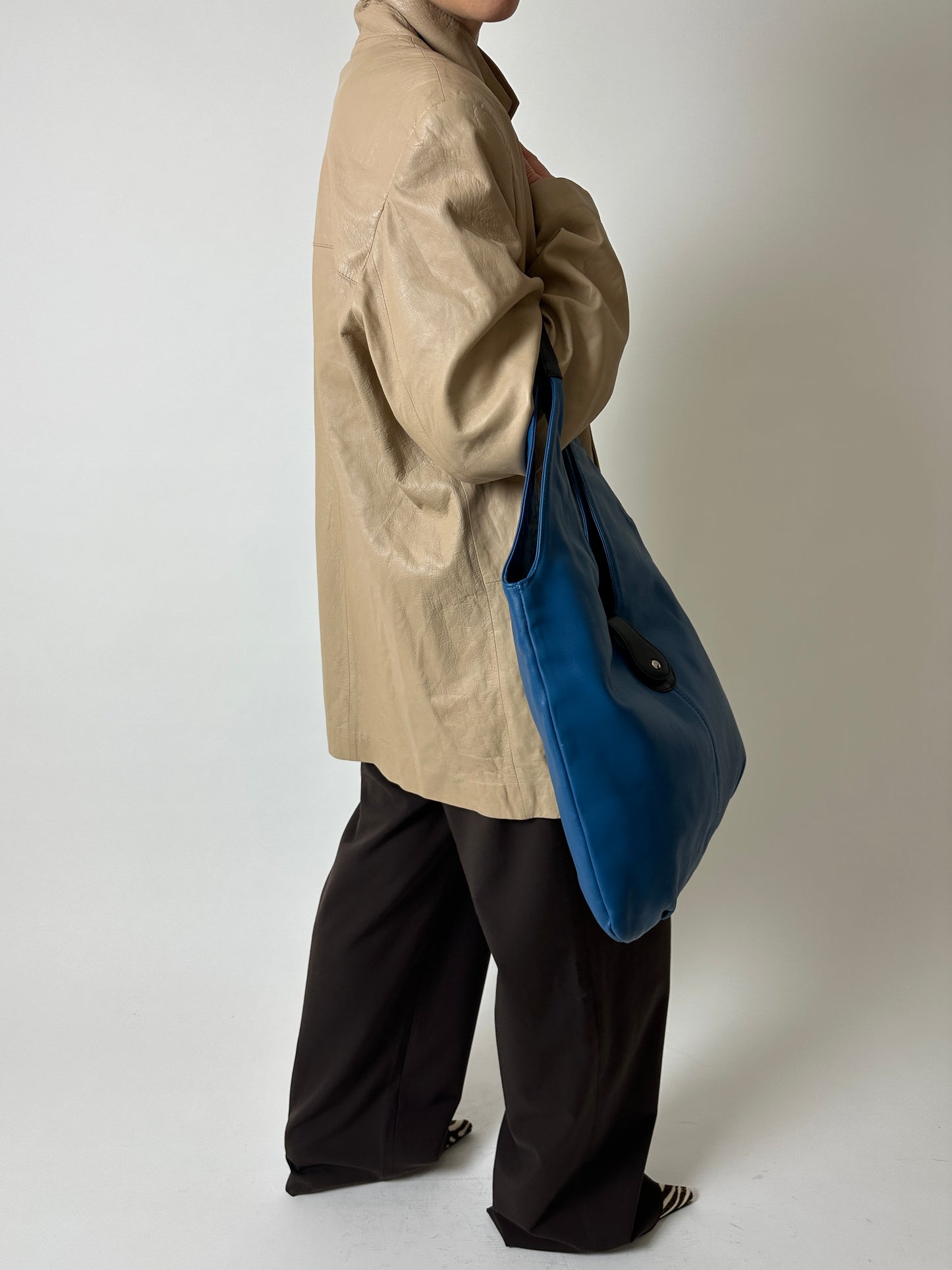 Leather blazer jacket | Soft Beige