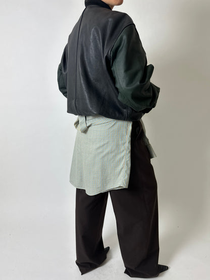 Leather bomber jacket | Black / Green