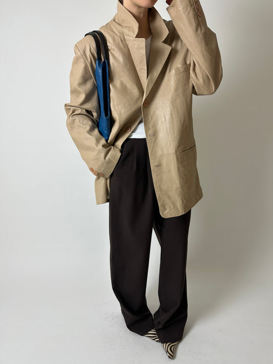 Leather blazer jacket | Soft Beige