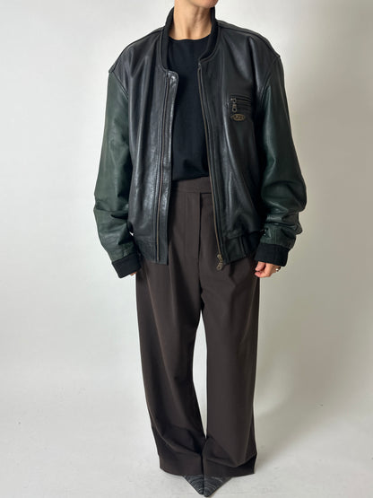 Leather bomber jacket | Black / Green