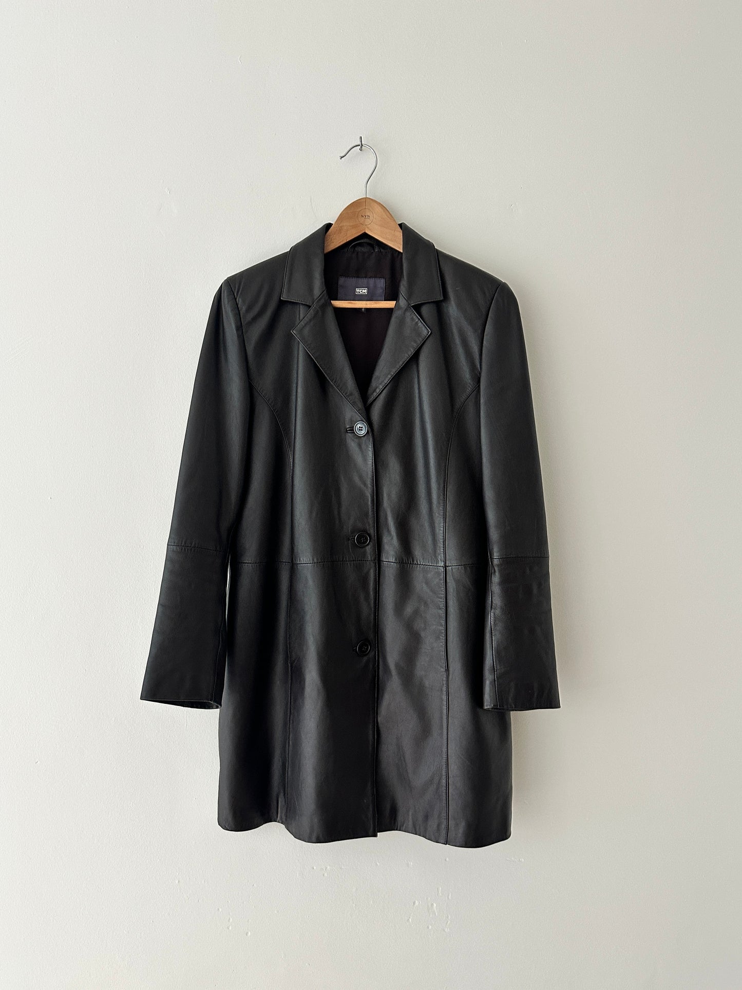 Long leather coat | Dark brown