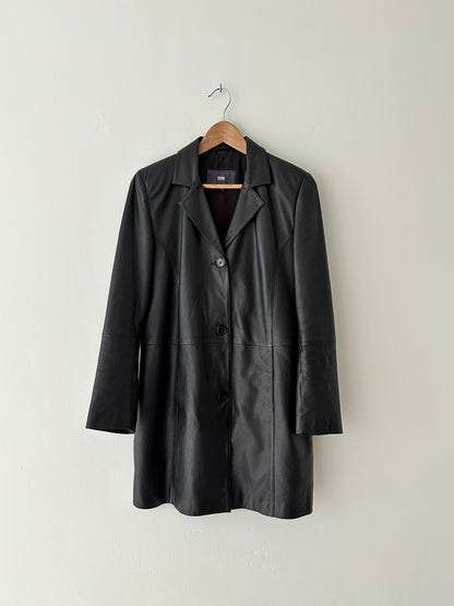 Long leather coat | Dark brown