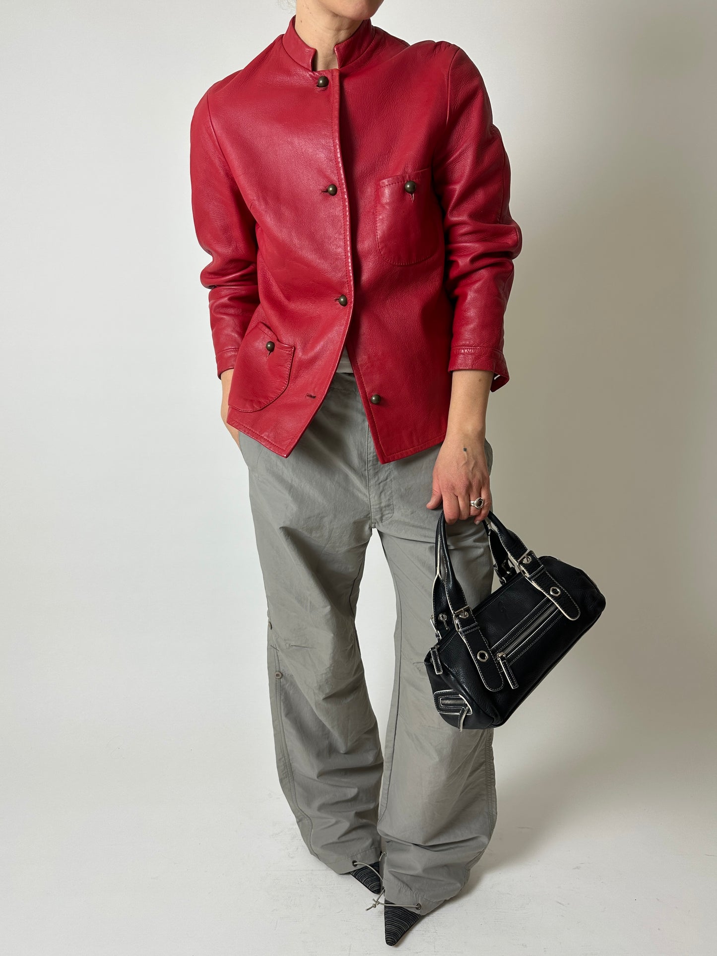 Leather fitted jacket | Red