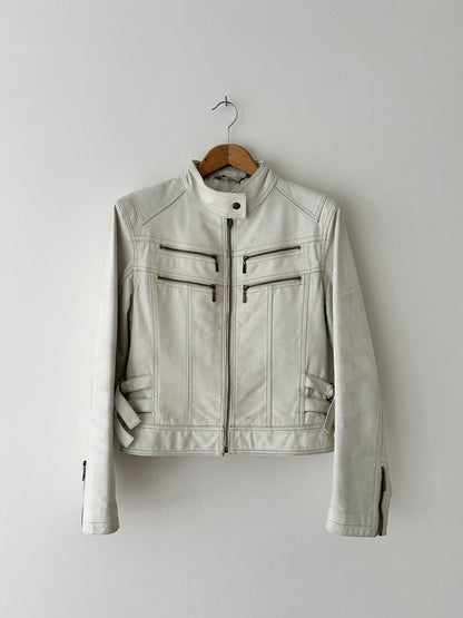 Leather zip jacket | White