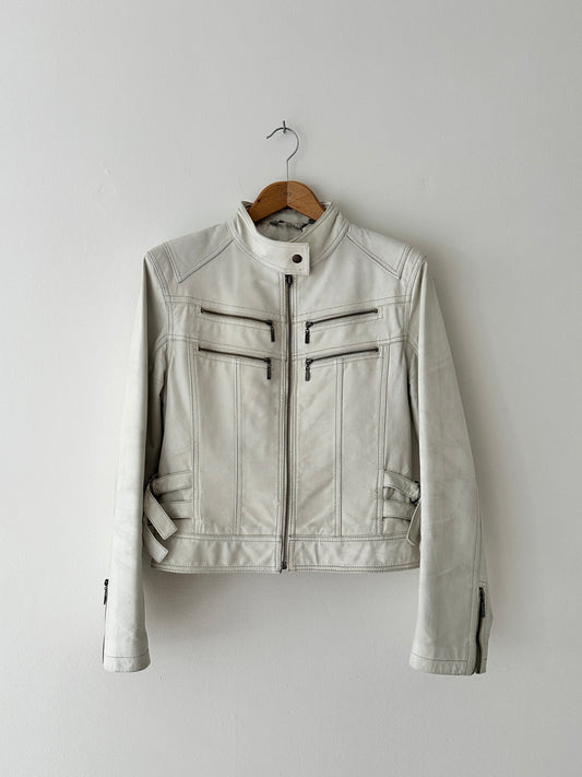 Leather zip jacket | White