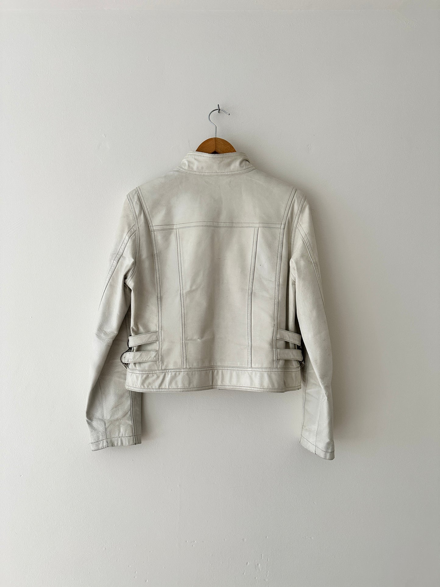 Leather zip jacket | White