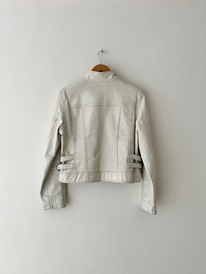 Leather zip jacket | White