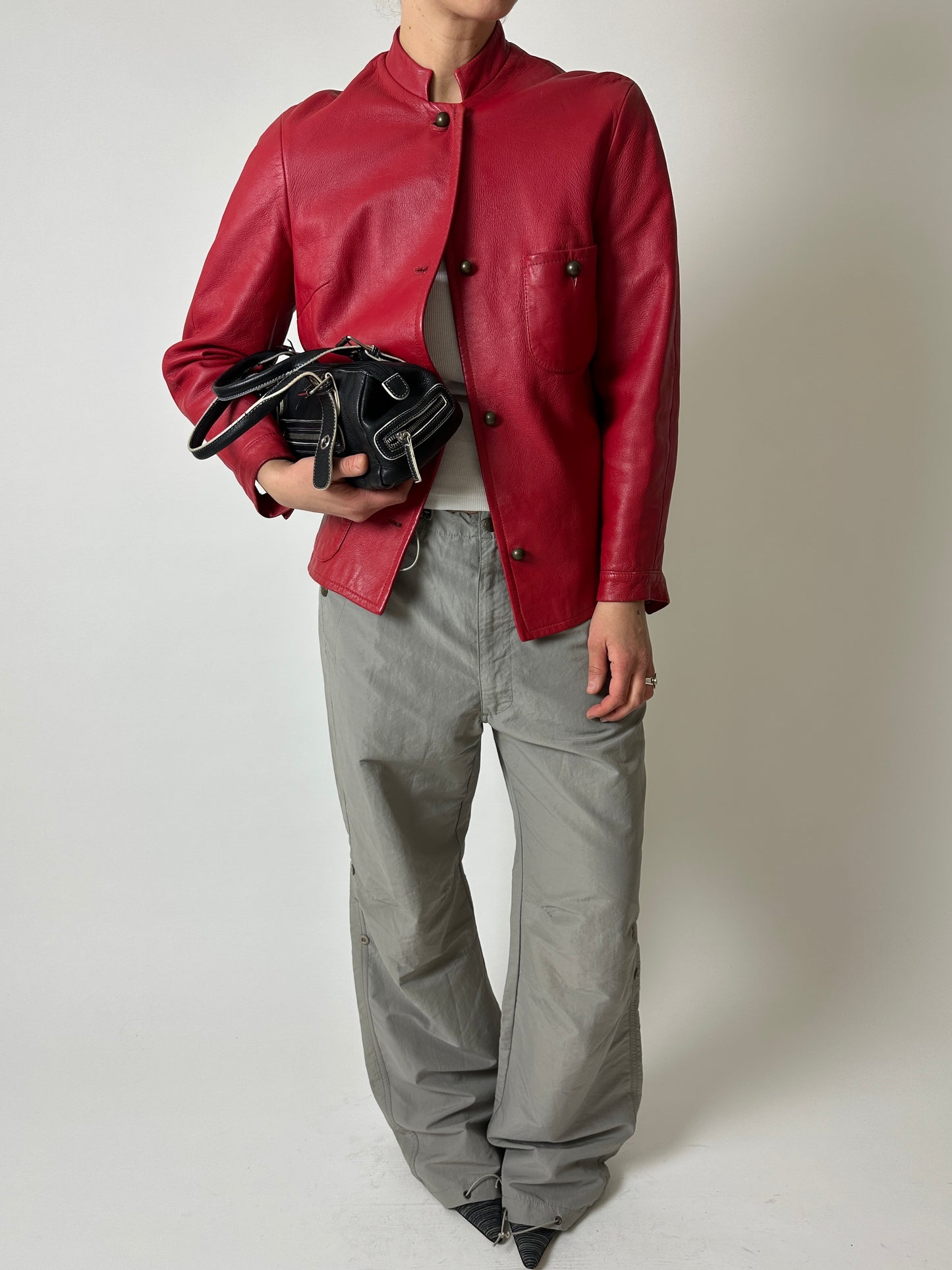 Leather fitted jacket | Red
