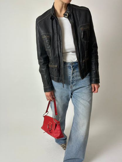 Leather fitted jacket | Black