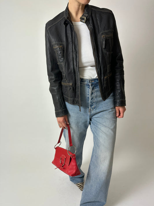 Leather fitted jacket | Black