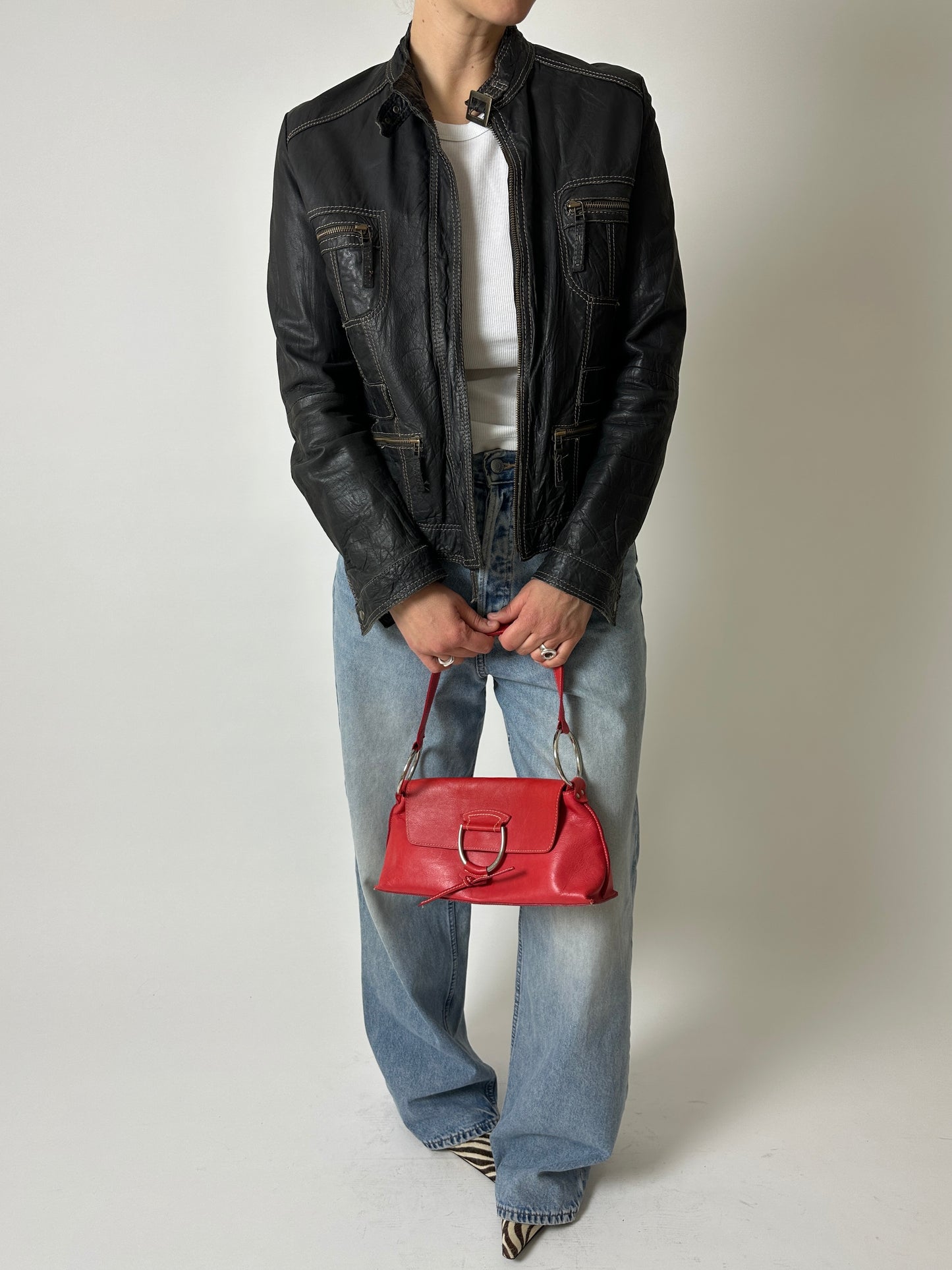 Leather fitted jacket | Black