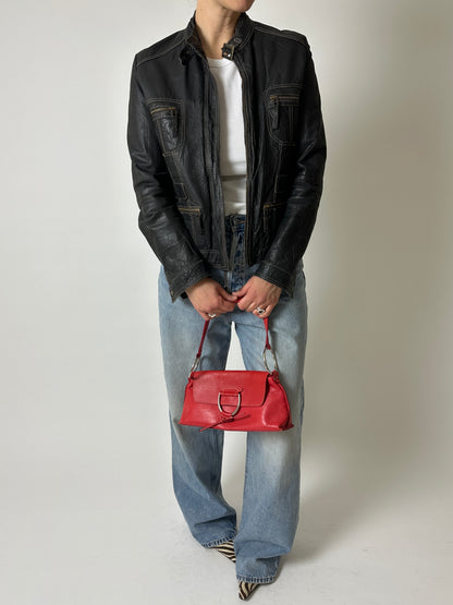 Leather fitted jacket | Black