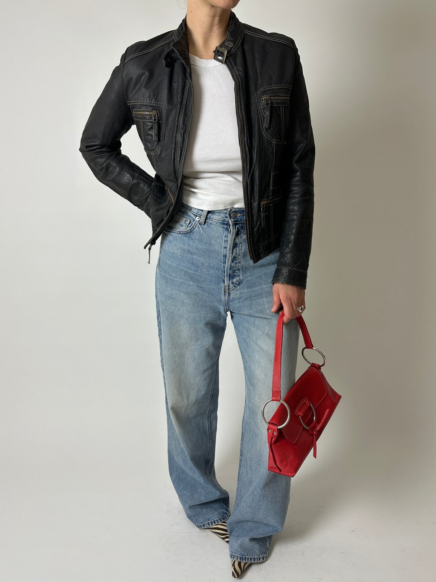 Leather fitted jacket | Black