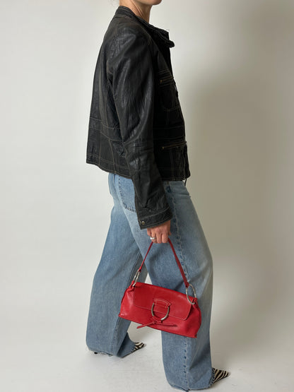 Leather fitted jacket | Black