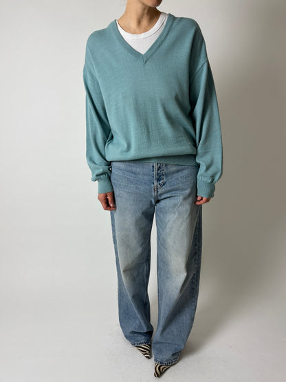 Wool blend v-neck sweater | Soft Turquoise