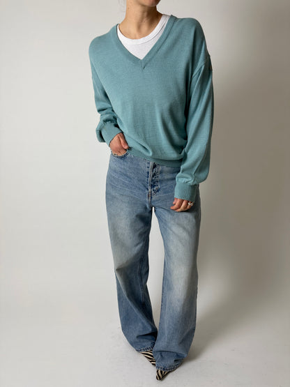 Wool blend v-neck sweater | Soft Turquoise