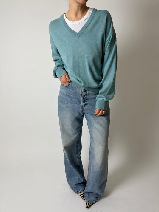 Wool blend v-neck sweater | Soft Turquoise