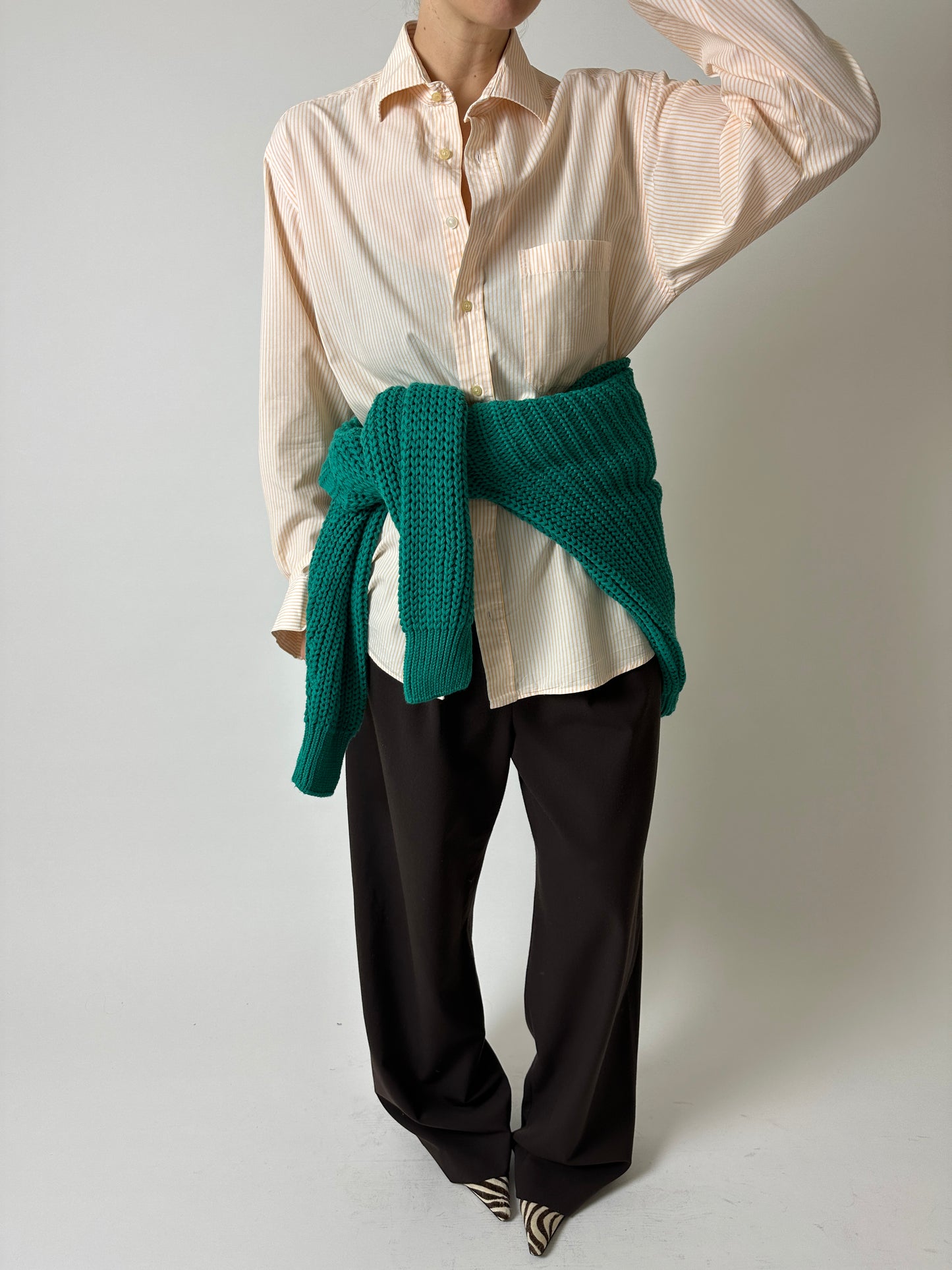 Relaxed fit striped shirt | Off white / Orange