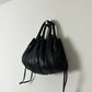 Leather pleated hand bag | Black