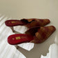 Leather woven mules | Red / Beige