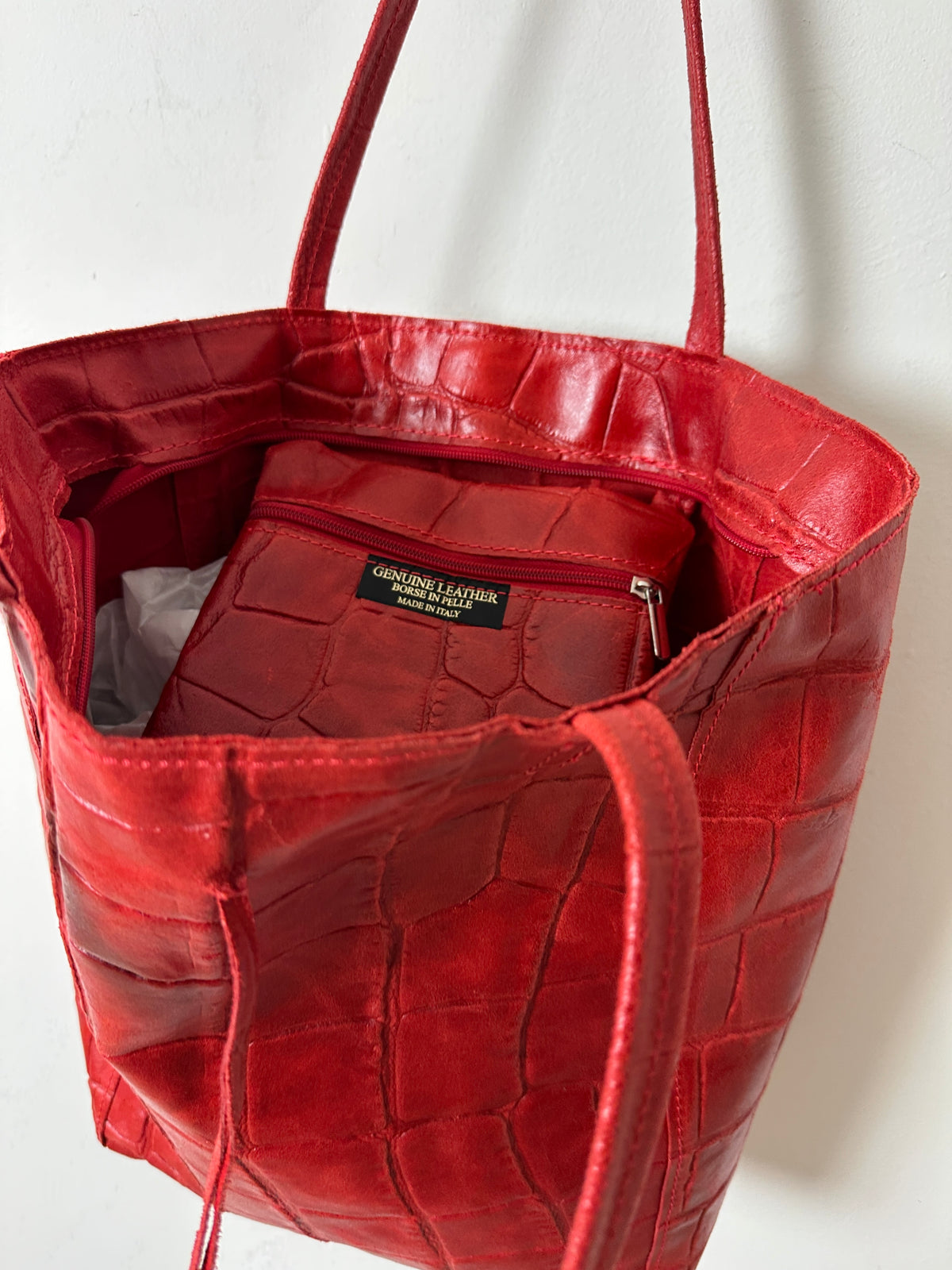Croc embossed leather bag | Red