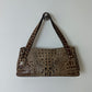Croc embossed leather bag | Brown