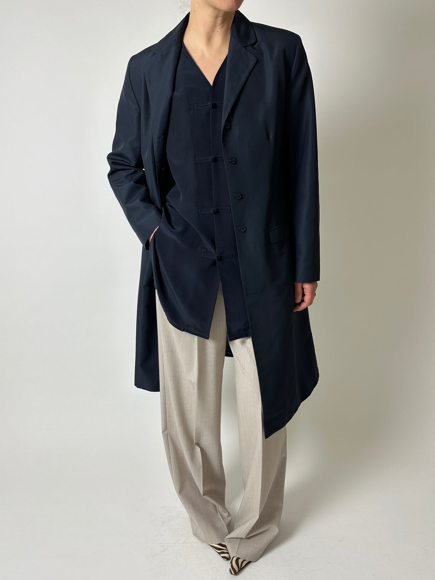Slim long blazer | Dark blue