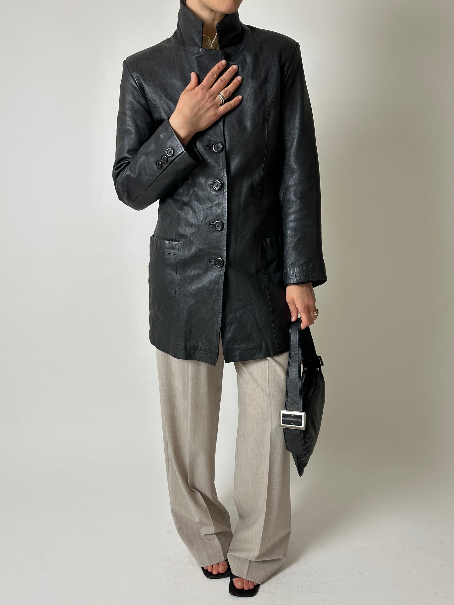 Long leather coat | Black