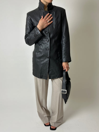 Long leather coat | Black