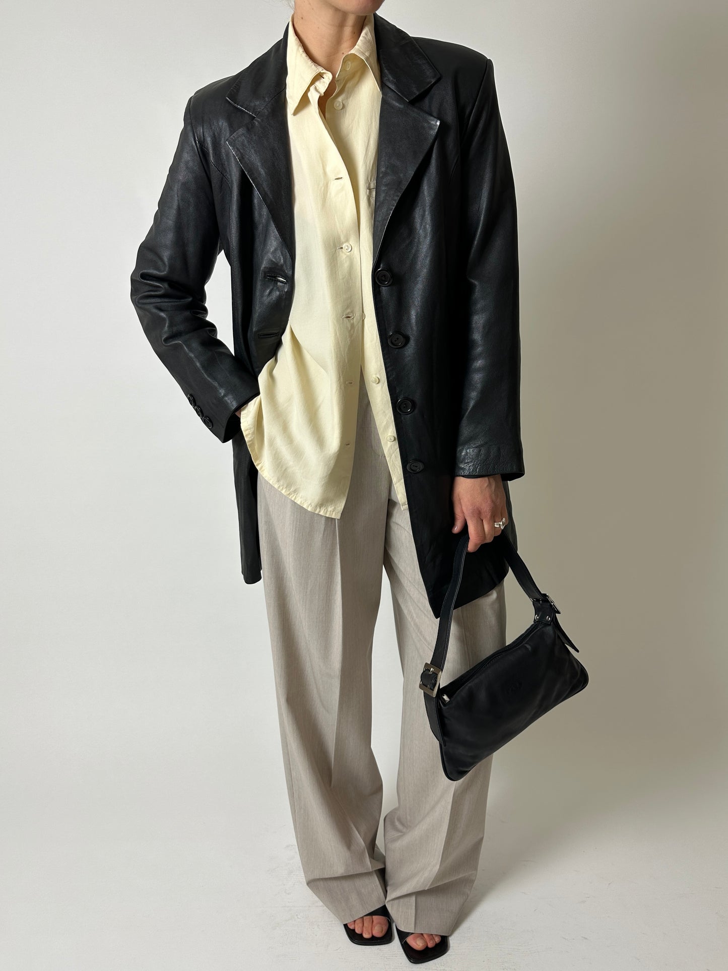 Long leather coat | Black