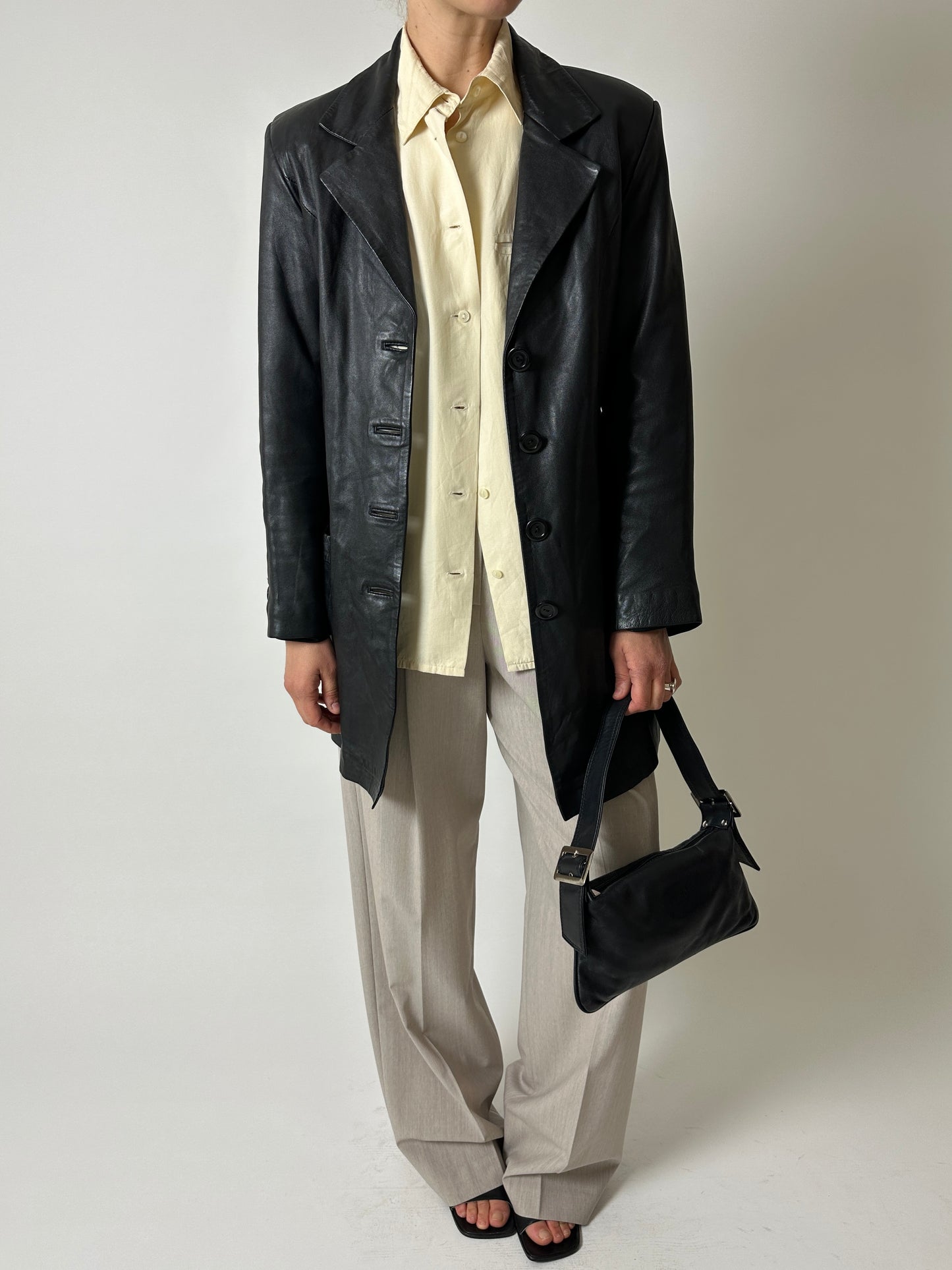 Long leather coat | Black