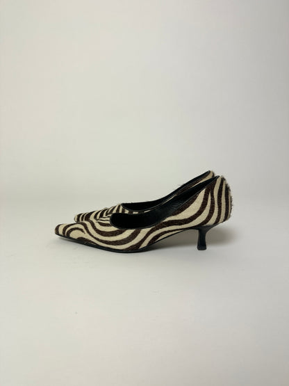 Leather zebra-print pumps | Brown / beige