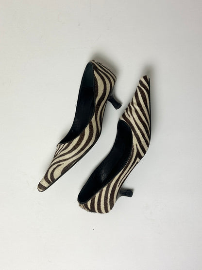 Leather zebra-print pumps | Brown / beige