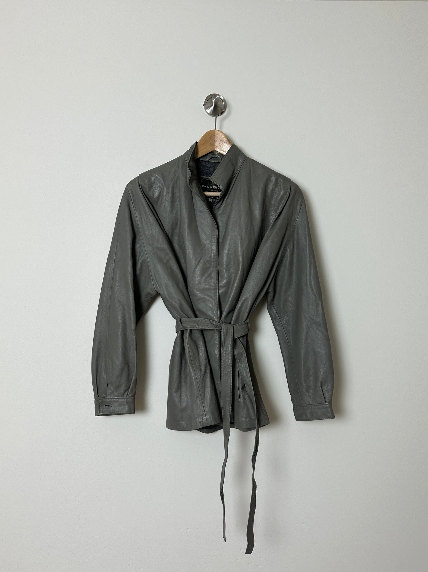 Leather belted jacket | Grey