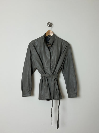 Leather belted jacket | Grey