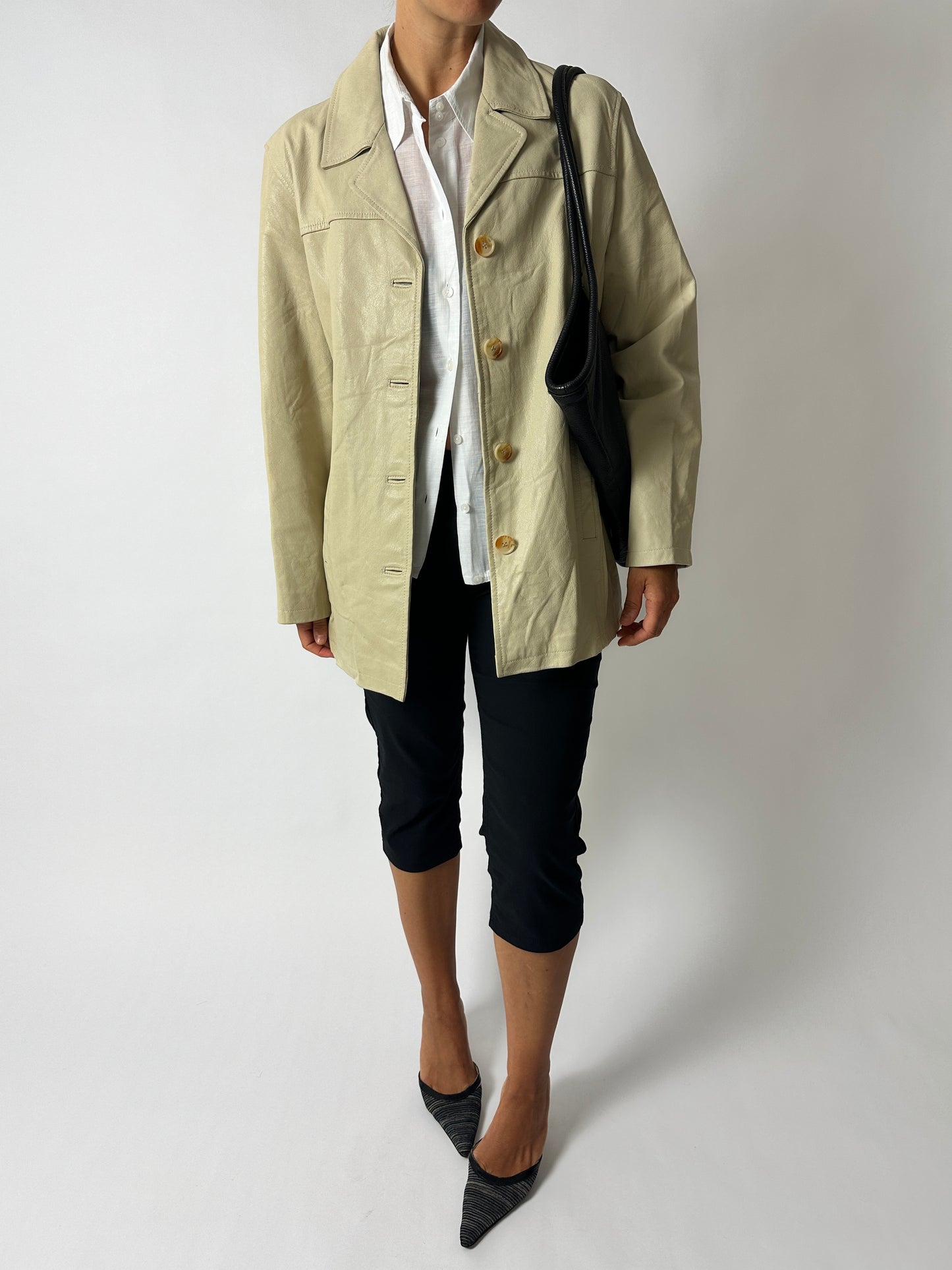 Minimal leather jacket | Soft ecru