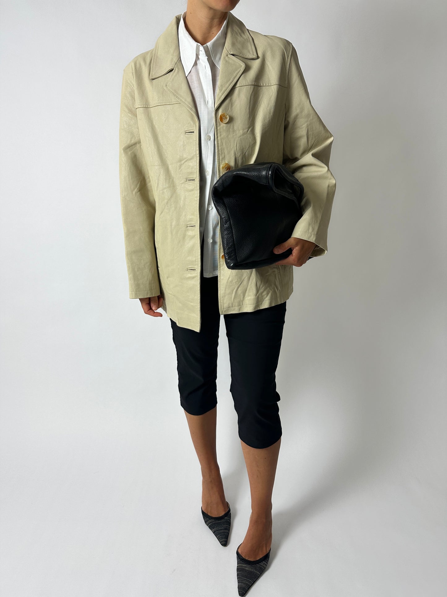 Minimal leather jacket | Soft ecru