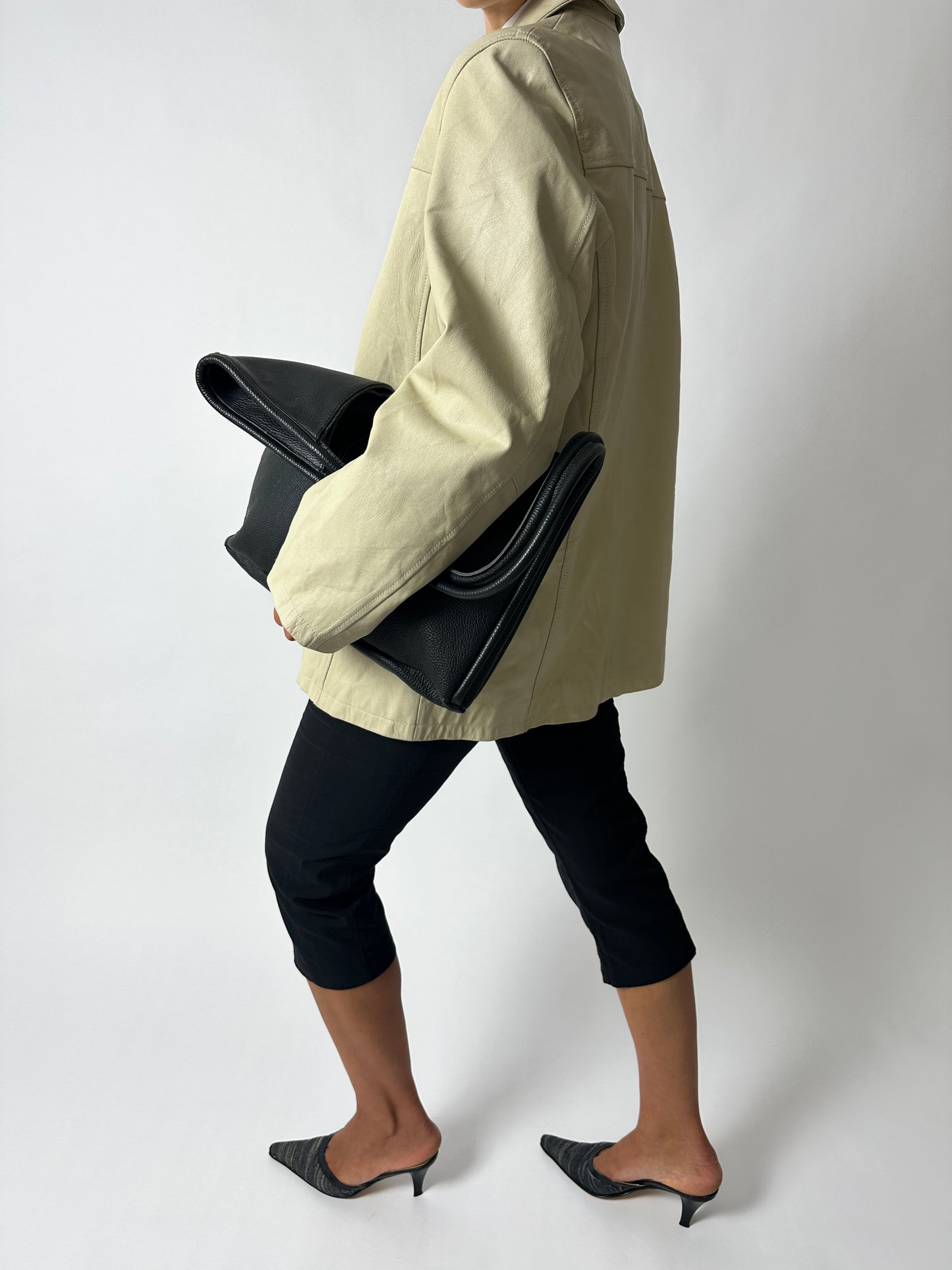 Minimal leather jacket | Soft ecru
