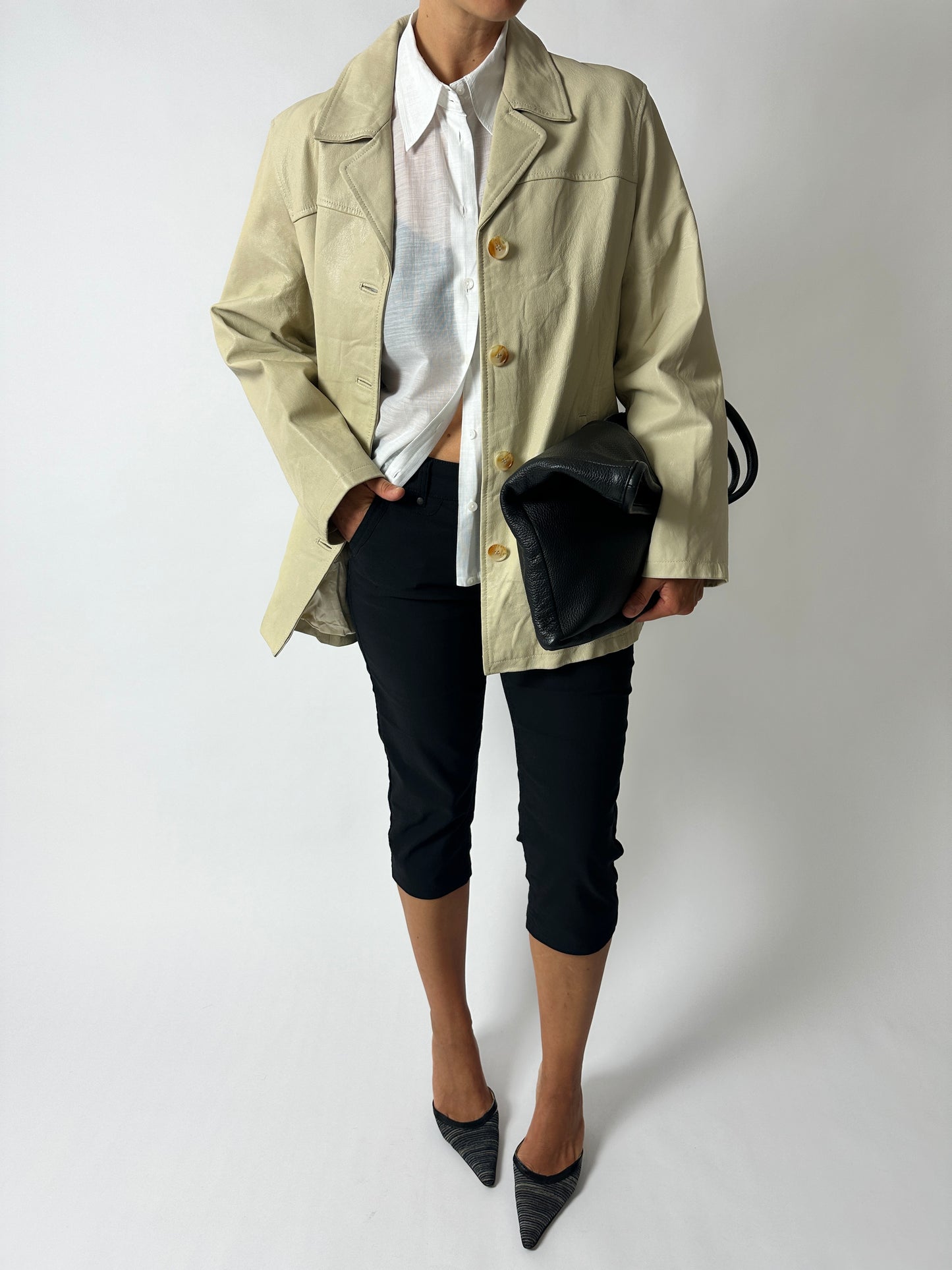 Minimal leather jacket | Soft ecru