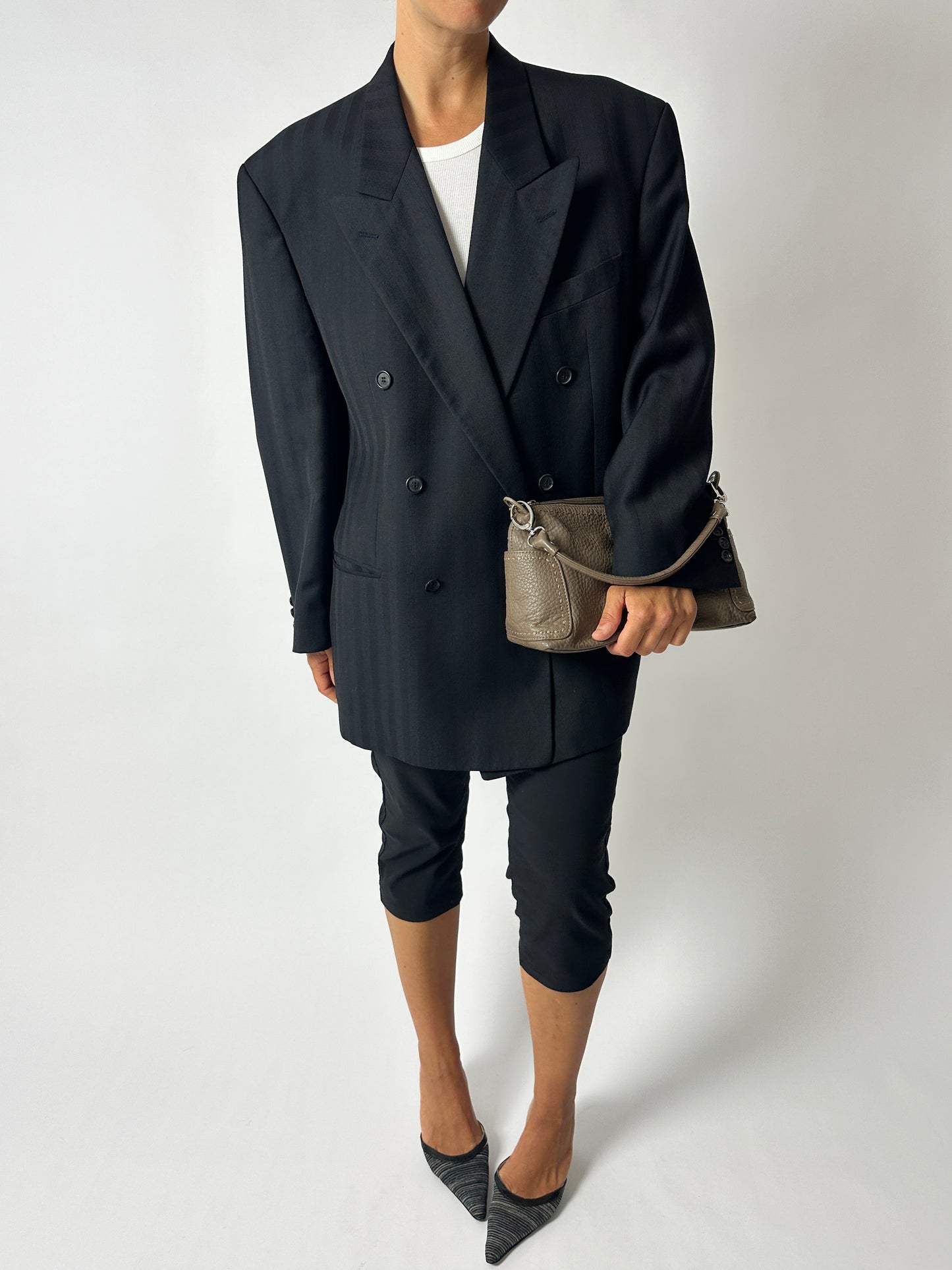 Double-breasted striped blazer | Black