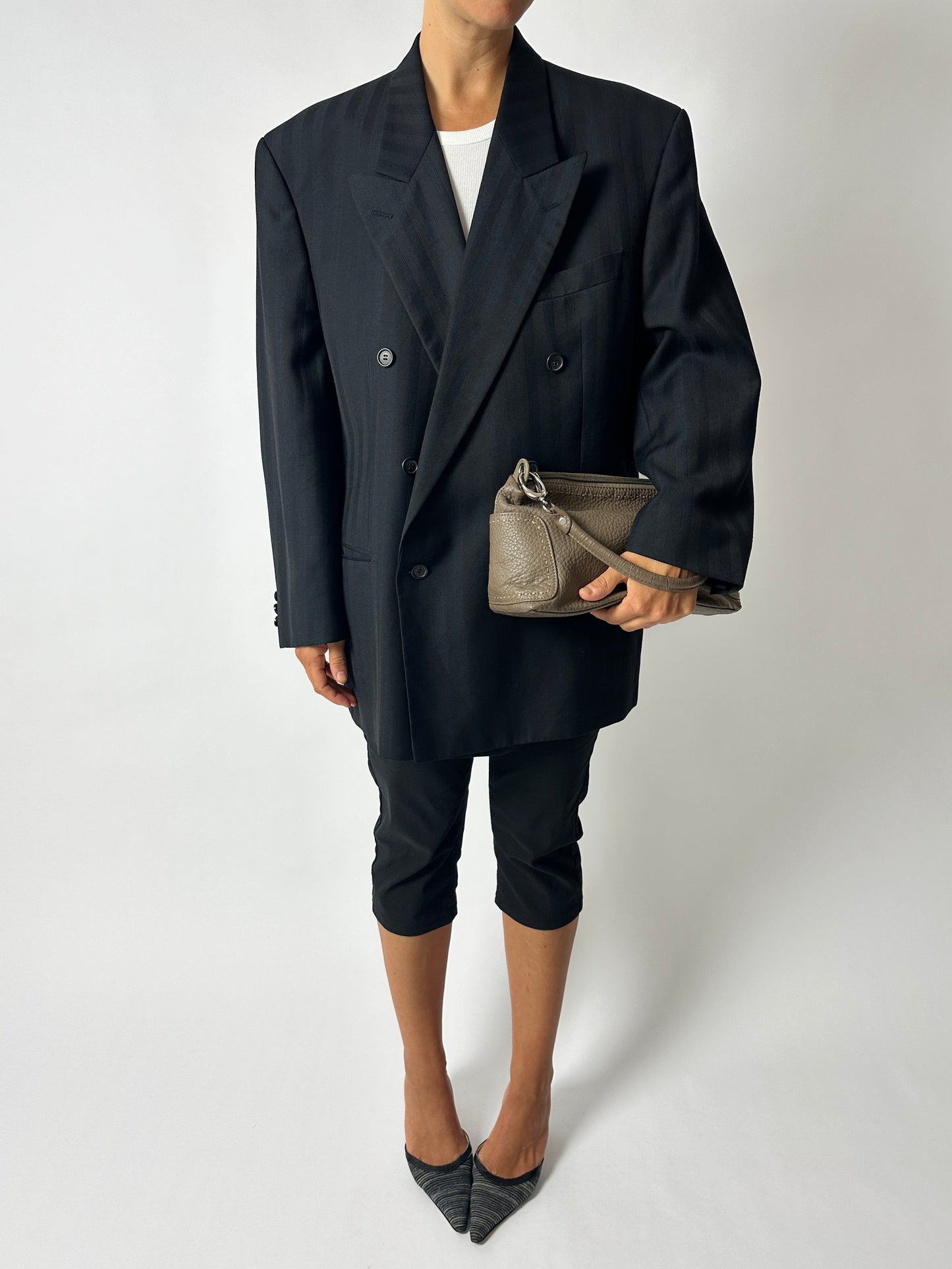 Double-breasted striped blazer | Black