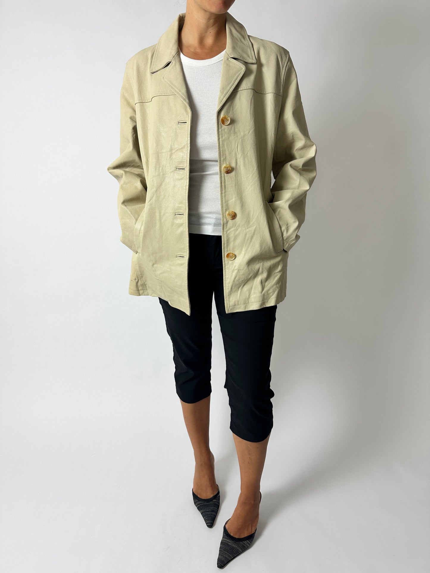 Minimal leather jacket | Soft ecru