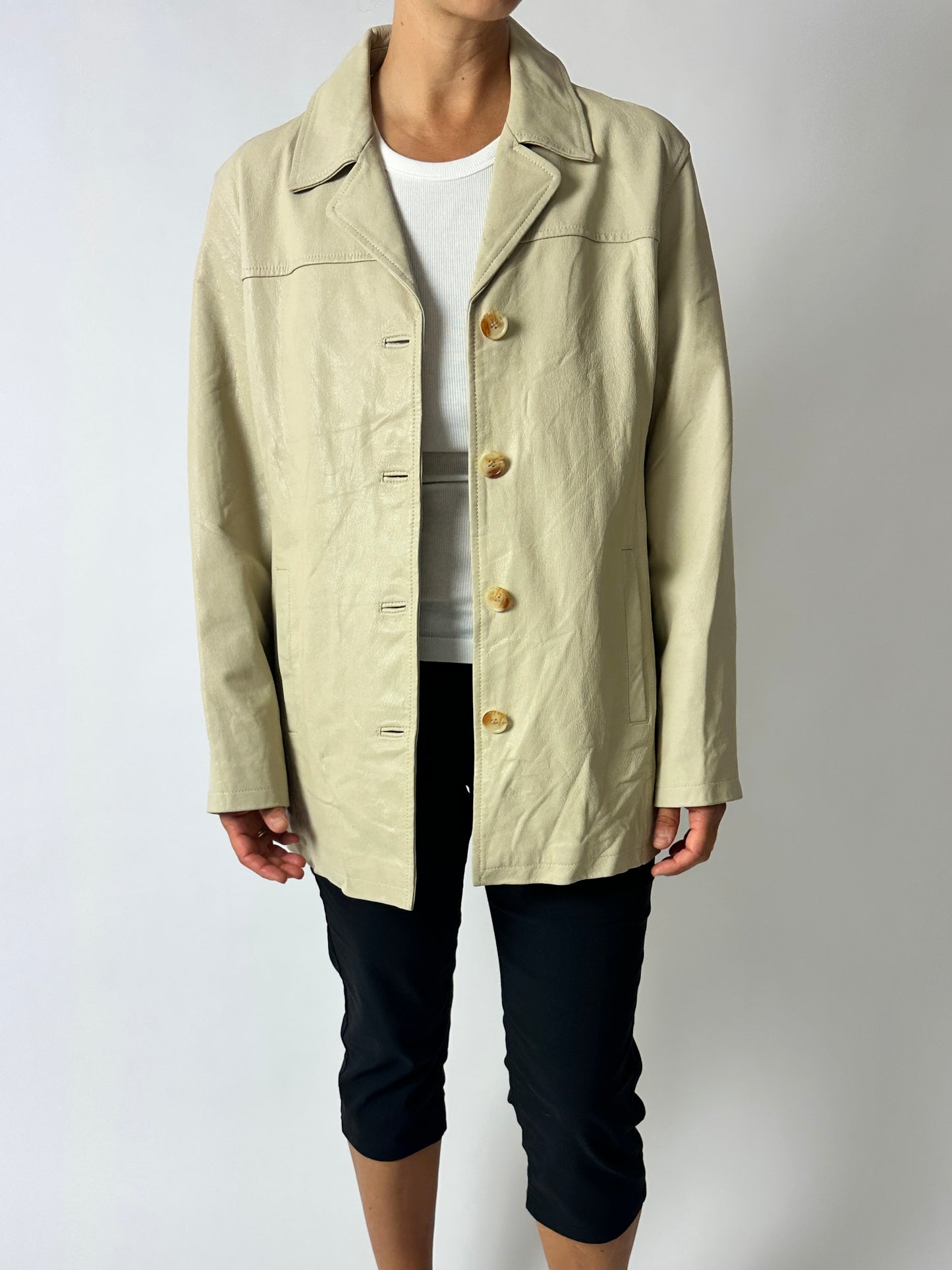 Minimal leather jacket | Soft ecru