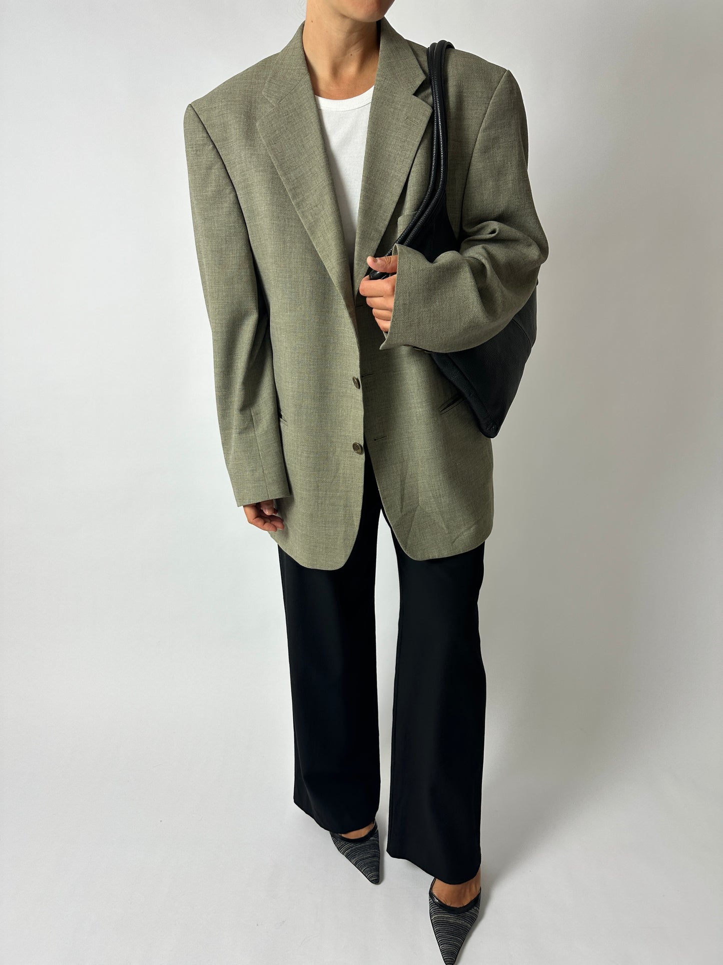 Oversized wool blend blazer | Soft green