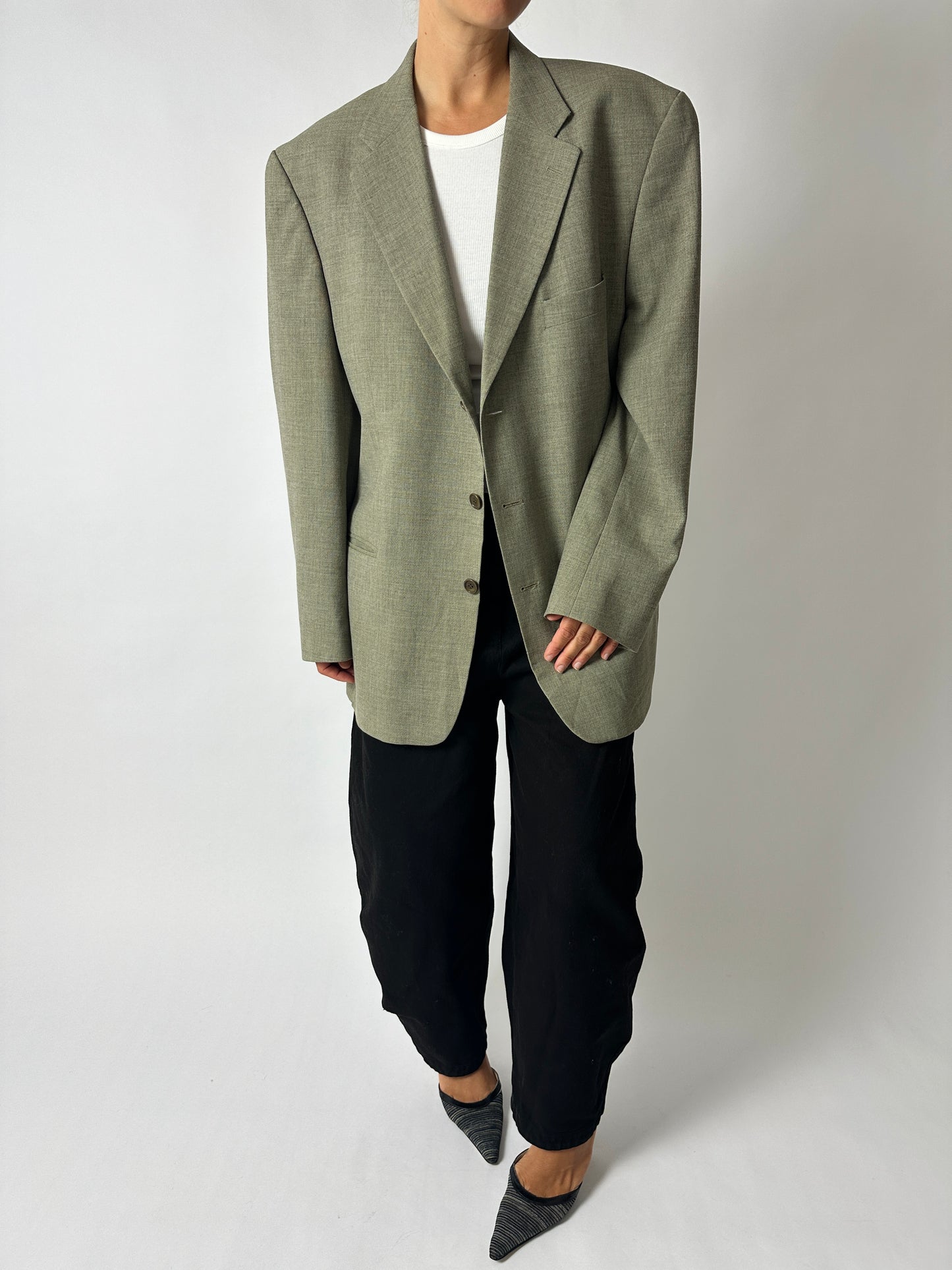 Oversized wool blend blazer | Soft green