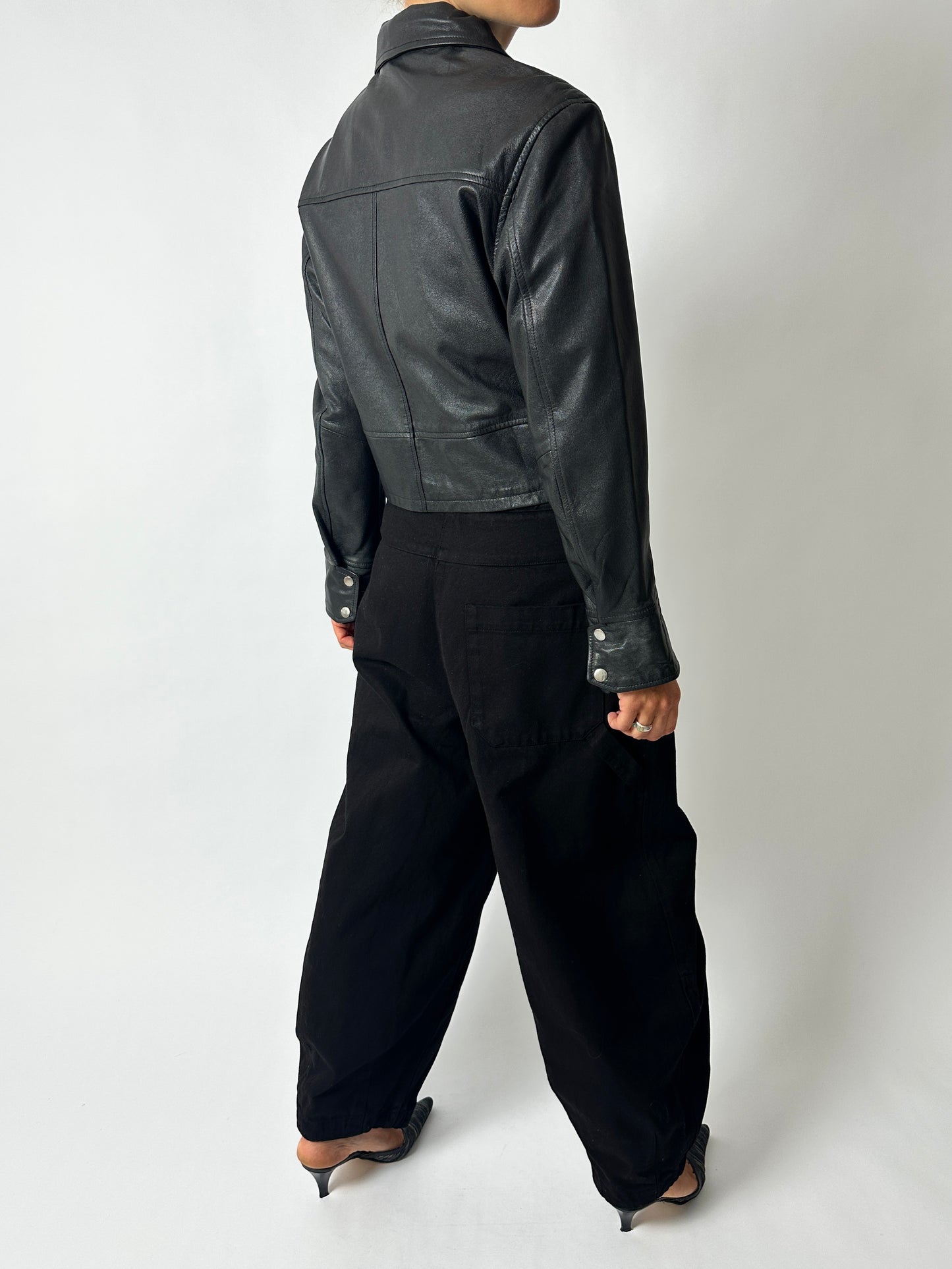 Leather zip cropped jacket | Black