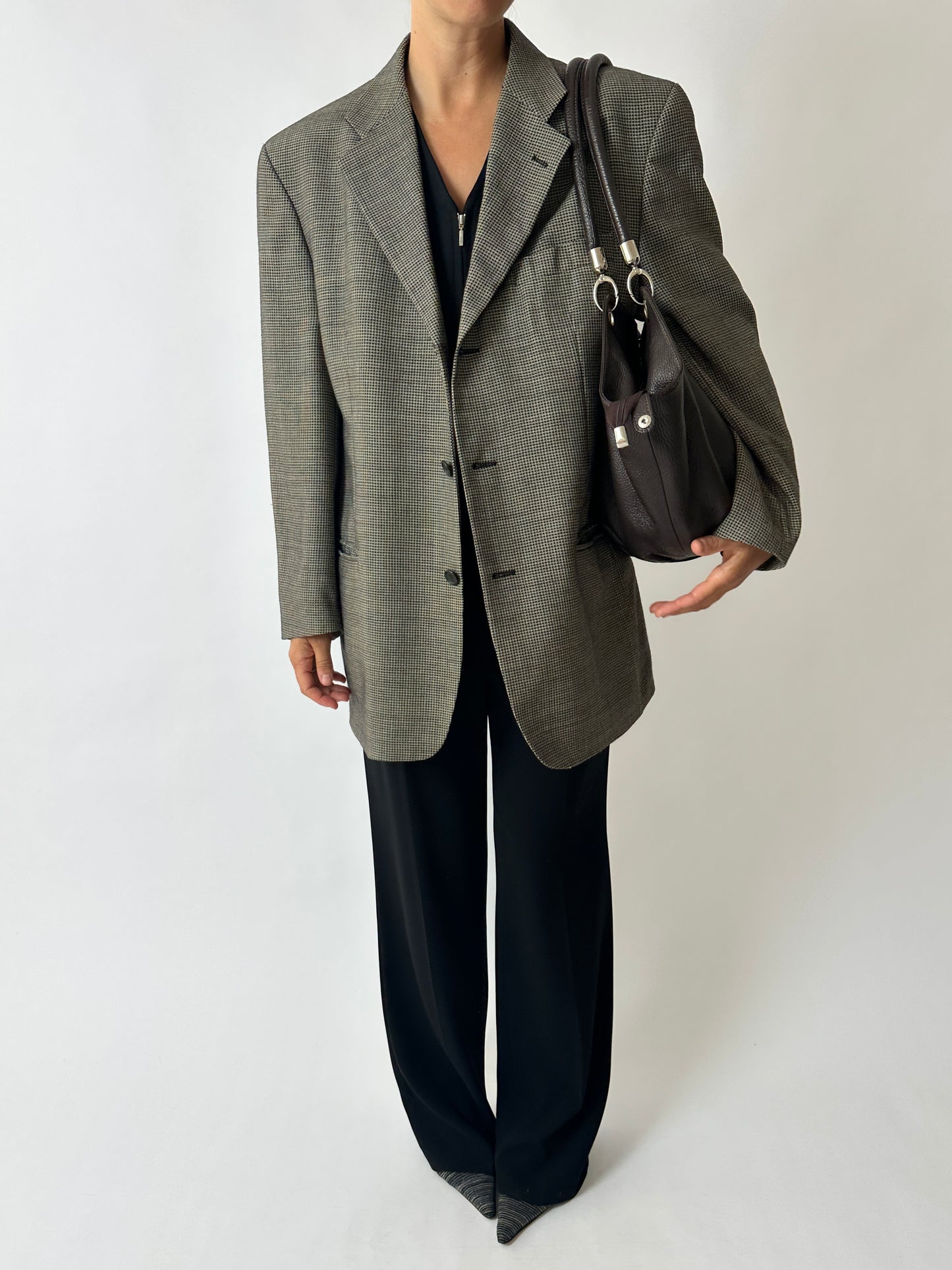 Oversized woven blazer | Black / Beige