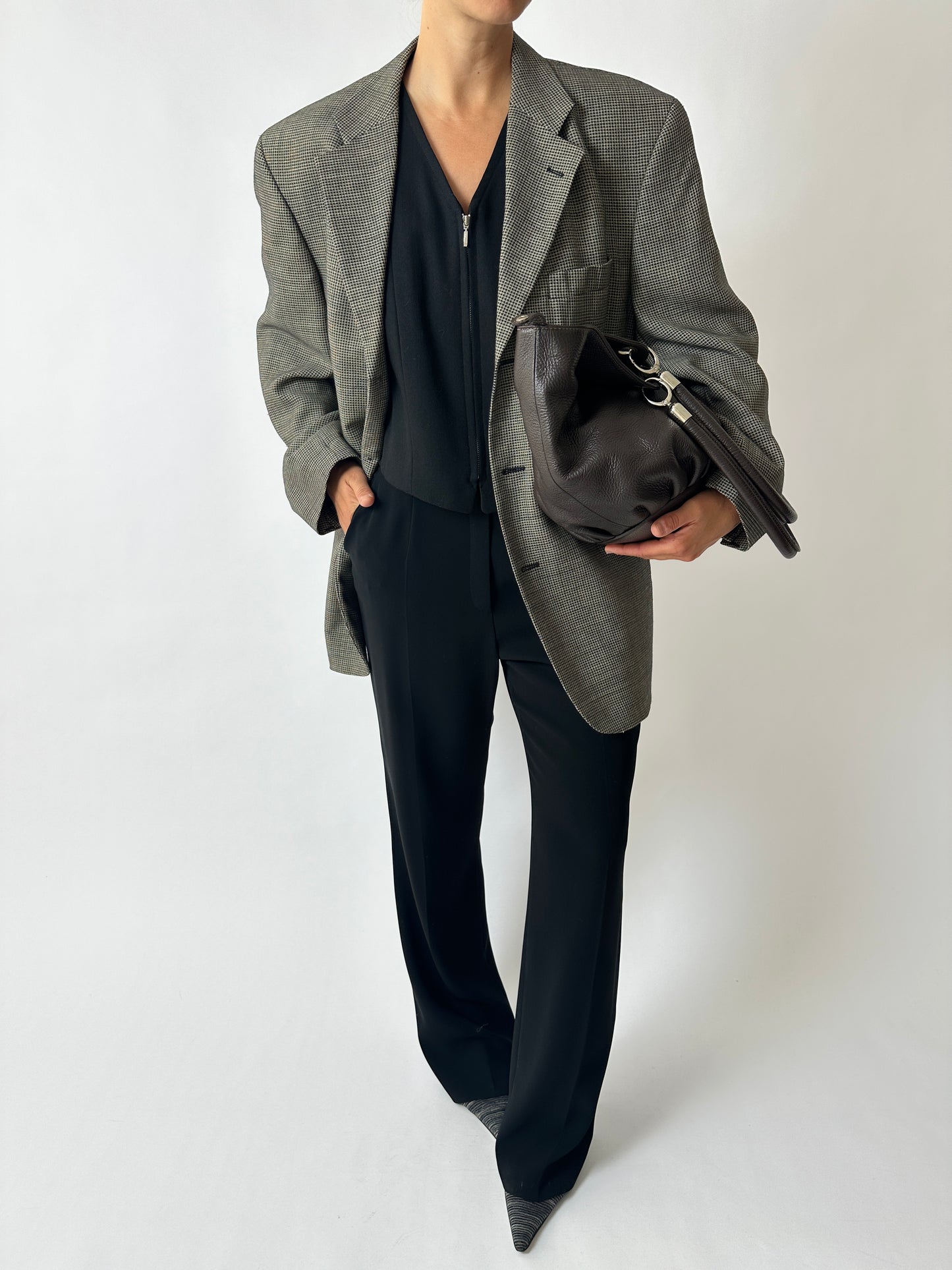 Oversized woven blazer | Black / Beige